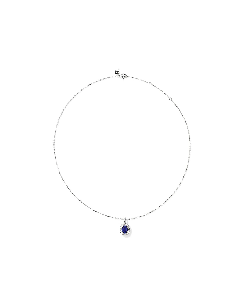 Created Sapphire & 0.47 TW Carat TW Laboratory-Grown Diamond Pendant with Chain in 10kt  White Gold