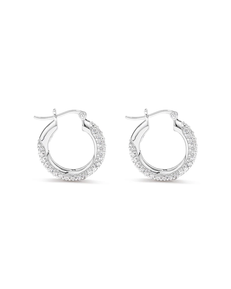 Pavé Cubic Zirconia Small Hoop Earrings in Sterling Silver