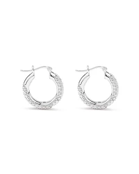 Pavé Cubic Zirconia Small Hoop Earrings in Sterling Silver