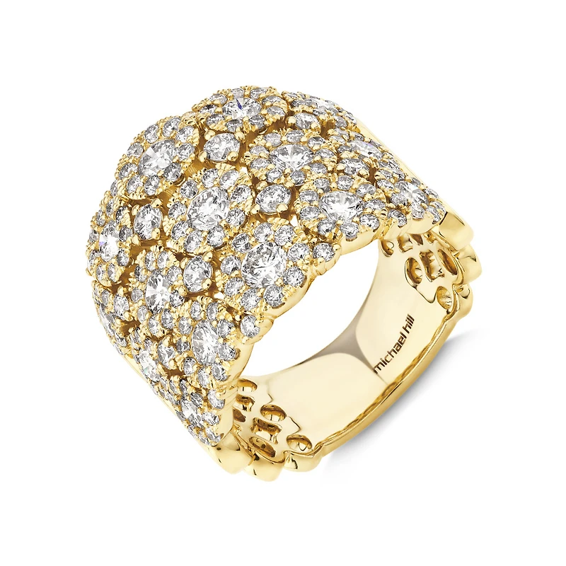 Bague à bulles à 3 rangs en or jaune 14 K avec diamants totalisant 3 ct
