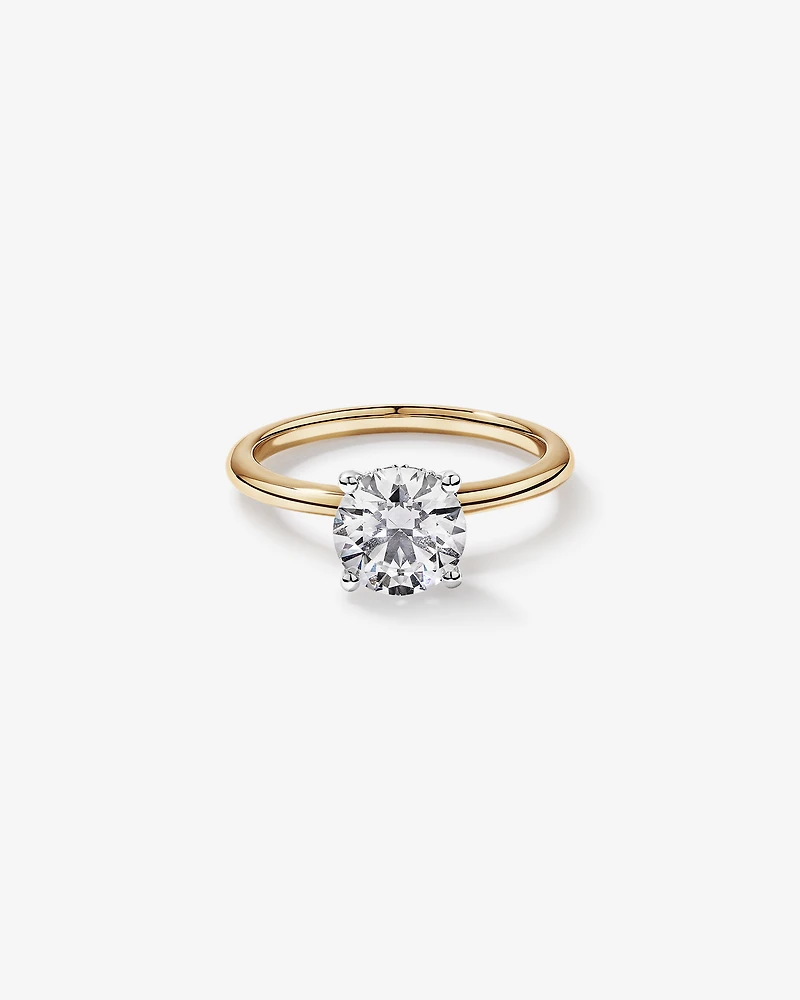 1.55 Carat TW Round Brilliant Lab-Grown Diamond Solitaire Hidden Halo Engagement Ring in 14kt Yellow and White Gold