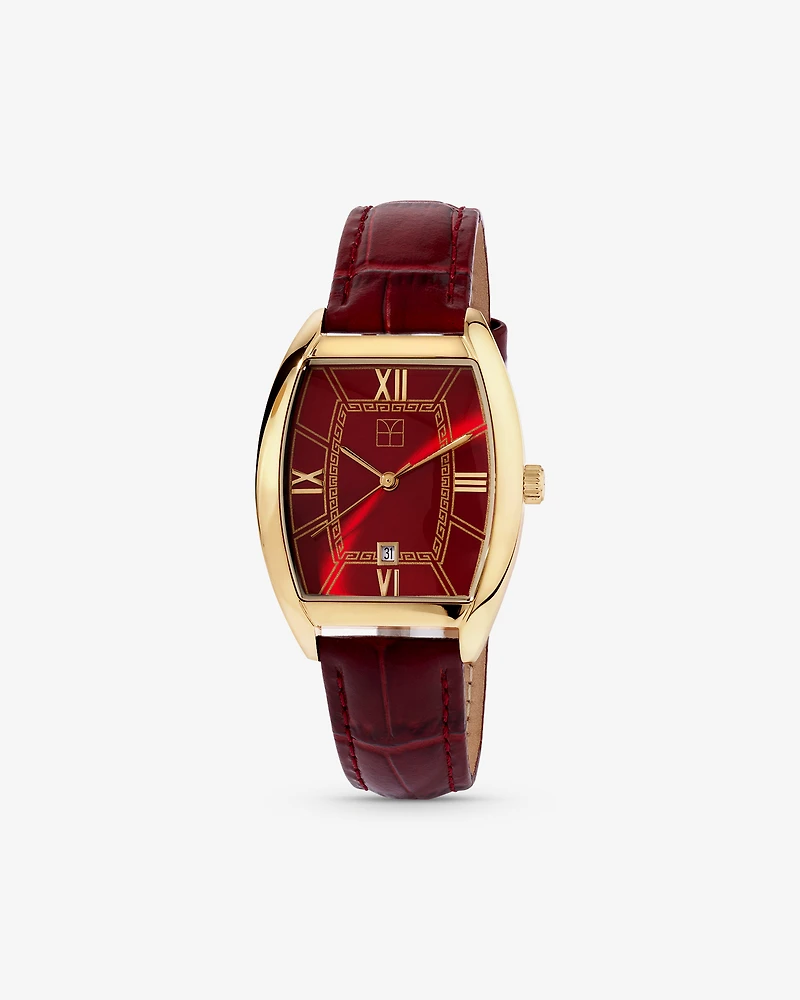 Gold-Tone Lunar New Year Watch with Red Leather Strap