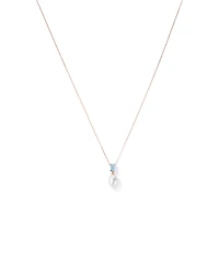 Aquamarine and Cultured Freshwater Pearl Drop Necklace in 10kt Rose Gold