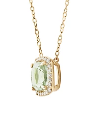 Collier en or jaune 10 K à améthyste verte avec un halo de diamants totalisant 0,15 ct