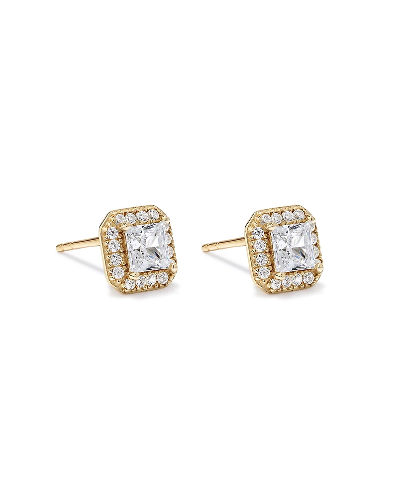 Halo Stud Earring in 18kt Vermeil with Cubic Zirconia