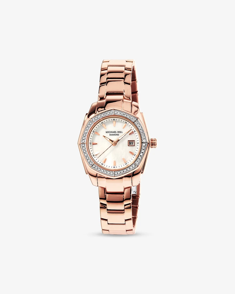 Women's Mother of Pearl Watch with 0.28 Carat TW of Diamonds in Rose Tone Stainless Steel