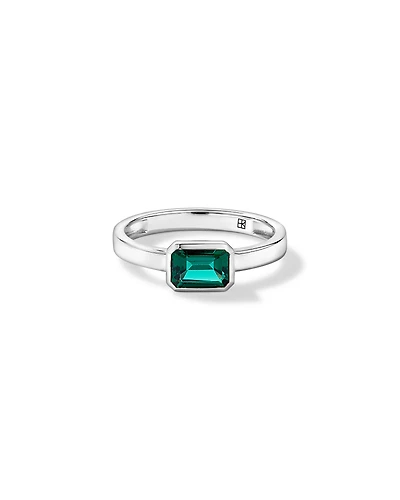 Created Emerald Bezel Ring 10kt White Gold