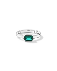 Created Emerald Bezel Ring 10kt White Gold
