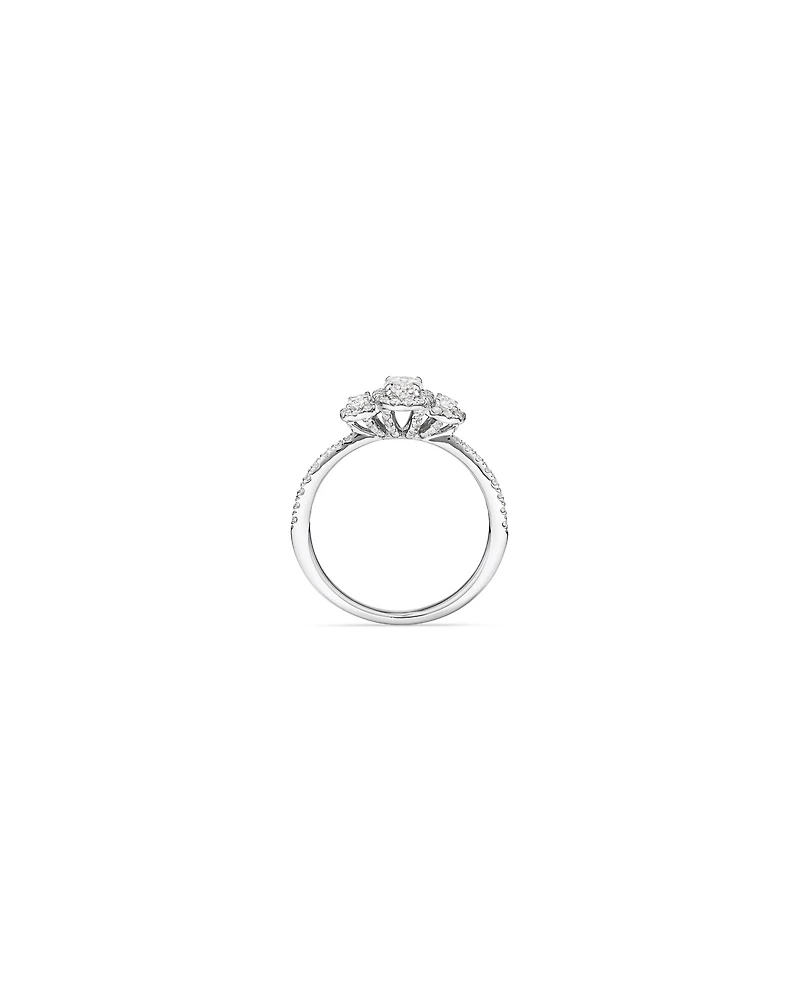 0,77 carat Poids Total en Trois Pierres Ovales avec Bague de Fiançailles Halo en Or Blanc 14kt