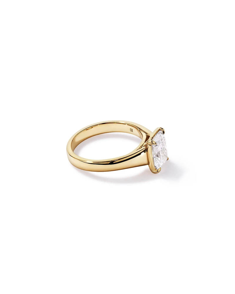 Bague de fiançailles en or jaune 14 carats diamant à coussin allongé cultivé laboratoire 2,00