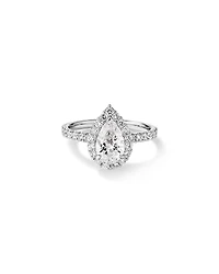 Bague de fiançailles TW taillée en poire 1,82 carat diamant halo cultivé laboratoire or blanc 14 carats