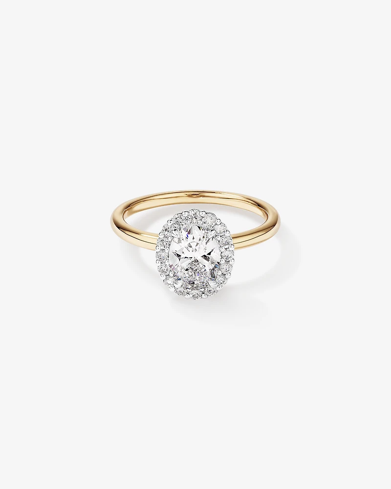 1.46 Carat TW Oval Cut Laboratory-Grown Diamond Halo Engagement Ring 14kt Yellow and White Gold
