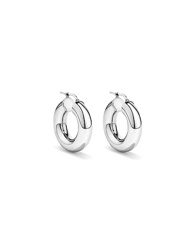 15mm Round Tube Hoop Earrings in Sterling Silver