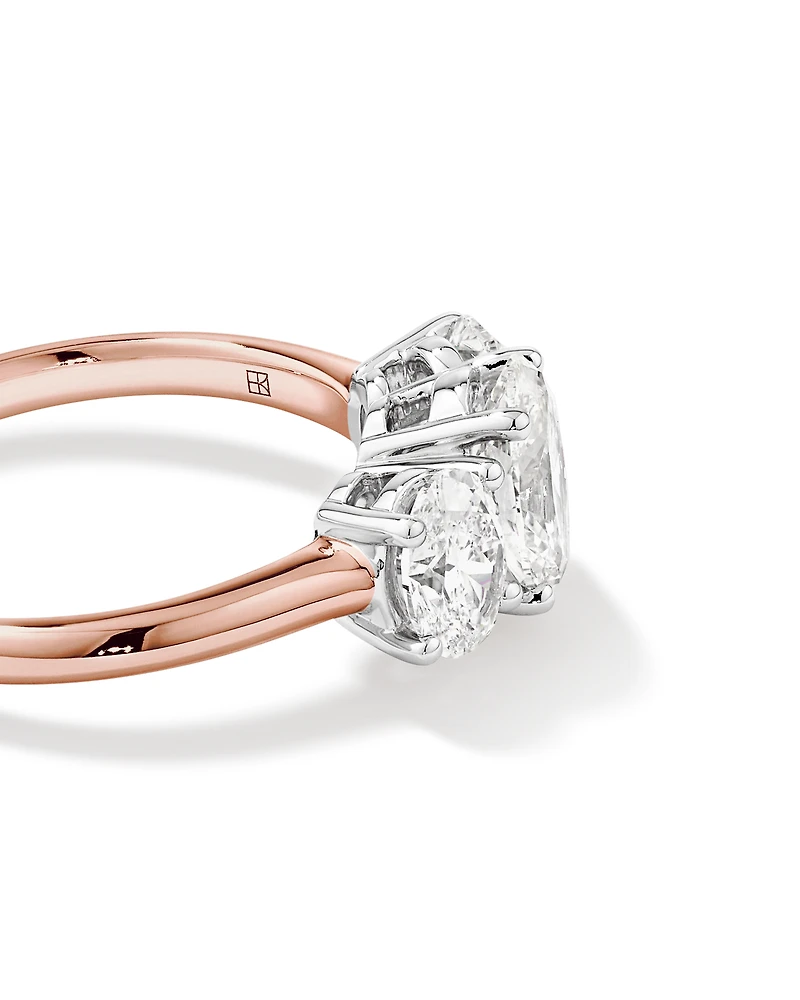 2 Carat Three Stone Oval Laboratory-Grown Diamond Engagement Ring 14kt Rose and White Gold