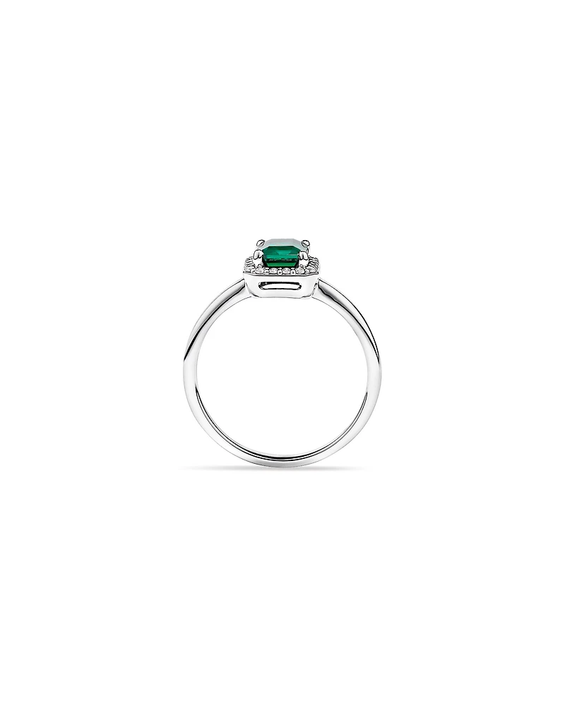 Created Emerald & 0.10TW Laboratory-Grown Diamond Halo Ring 10kt Yellow Gold and Rhodium