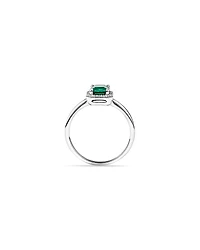 Created Emerald & 0.10TW Laboratory-Grown Diamond Halo Ring 10kt Yellow Gold and Rhodium