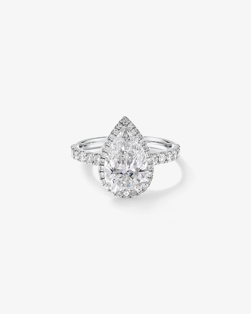3.60 Carat TW Pear Cut Laboratory-Grown Diamond Halo Engagement Ring in 18kt White Gold