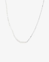 Half Cultured Freshwater Pearl Half Paperclip Chain Necklace in Sterling Silver