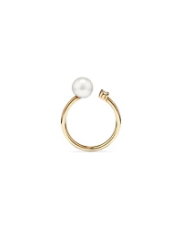 Cultured Freshwater Pearl and Diamond Open Ring in 10kt Yellow Gold