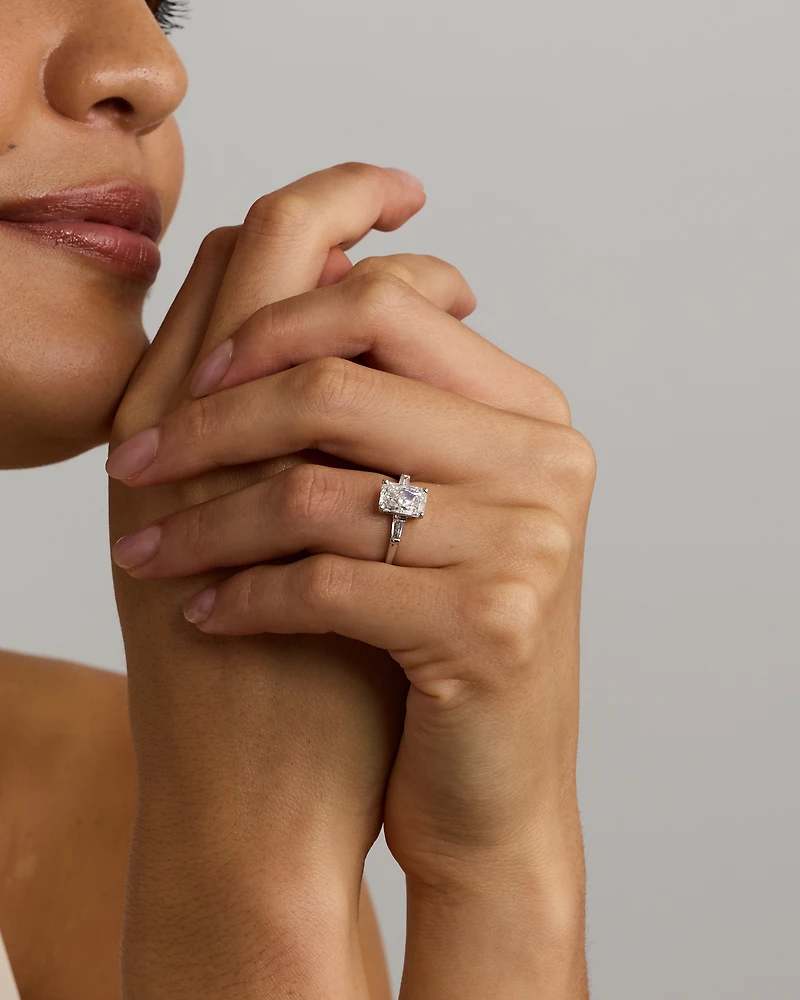 2.25 Carat TW Three Stone Radiant and Baguette Laboratory-Grown Diamond Engagement Ring 14kt White Gold