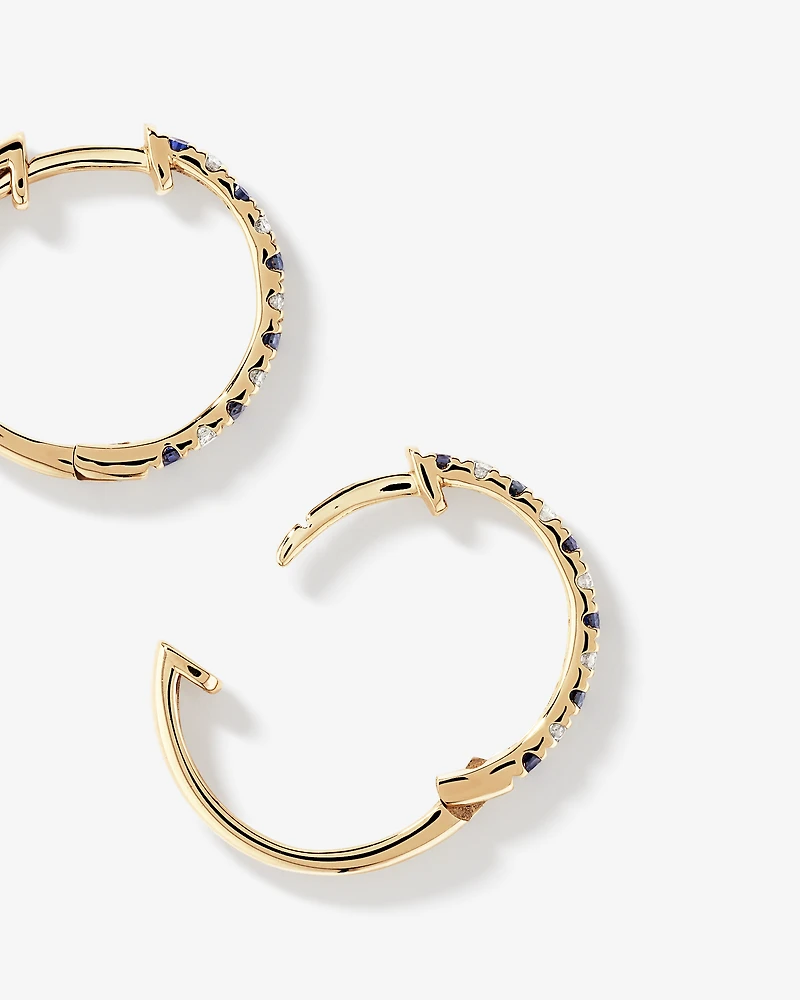 0.22 Carat TW Diamond and Created Sapphire Huggie Hoop Earrings in 10kt Yellow Gold
