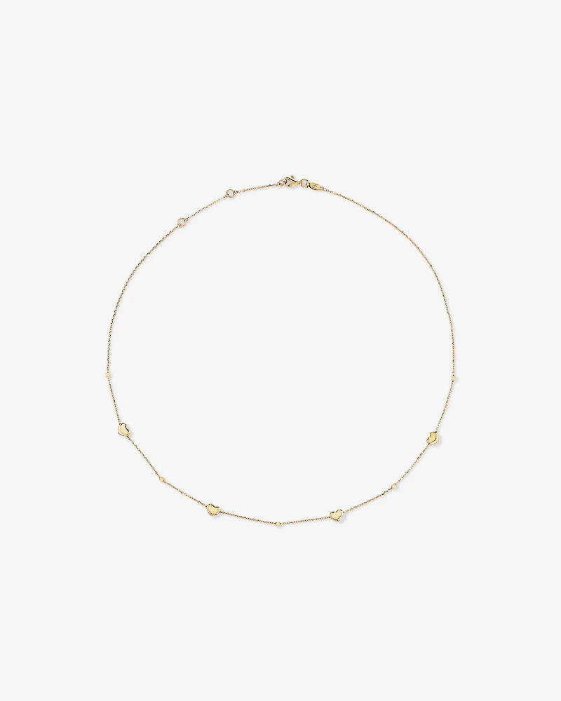 50cm (20") Heart and Bead Station Necklace in 10kt Yellow Gold