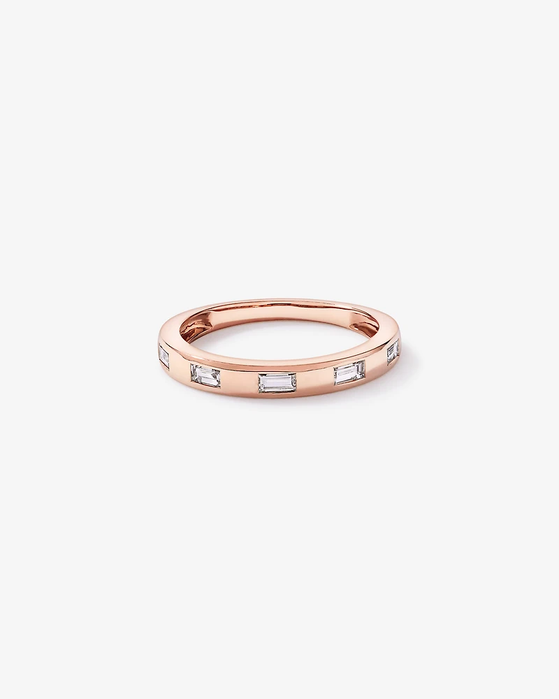 Alliance en or rose 14 carats sertie de diamants laboratoire taille baguette (0,22 carat au total)