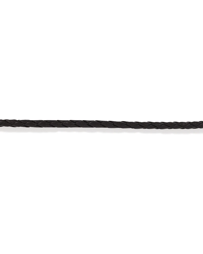 Men's Black Leather Braided Bracelet with 10kt Yellow Gold