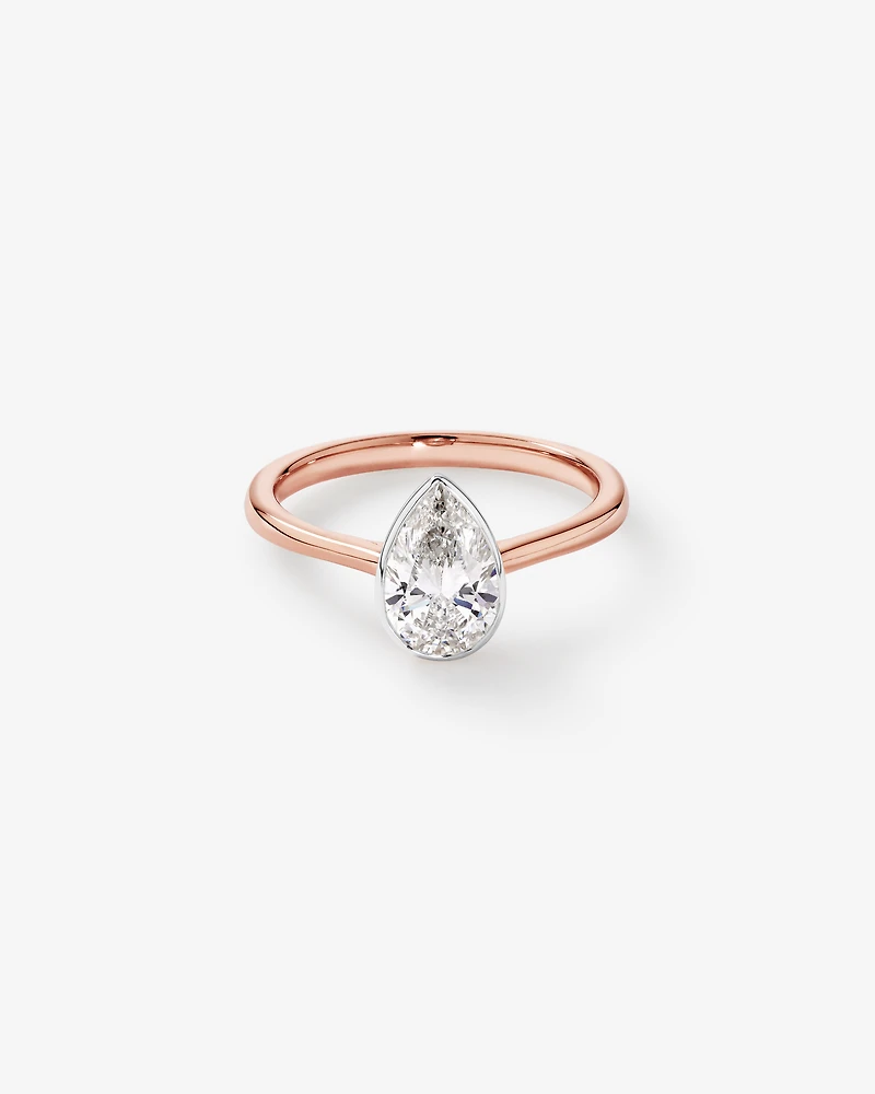 1.25 Carat TW Pear Cut Laboratory-Grown Diamond Solitaire Bezel Set Engagement Ring 14kt Rose and White Gold