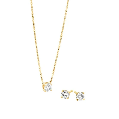 0.60 Carat TW Laboratory-Grown Diamond Stud Earrings & Pendant Set in 10kt Yellow Gold
