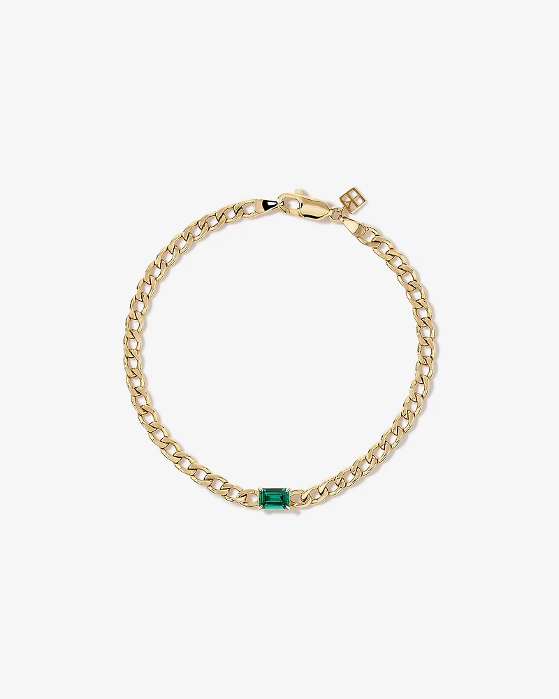 Created Emerald Curb Link Bracelet in 10kt Yellow Gold