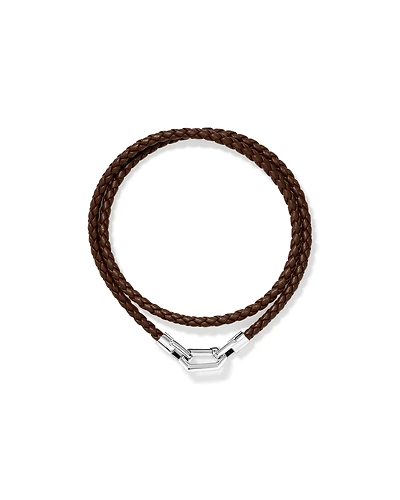 Bracelet double enveloppe en cuir tressé pour hommes en argent sterling