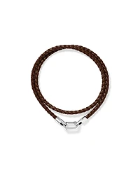 Bracelet double enveloppe en cuir tressé pour hommes en argent sterling