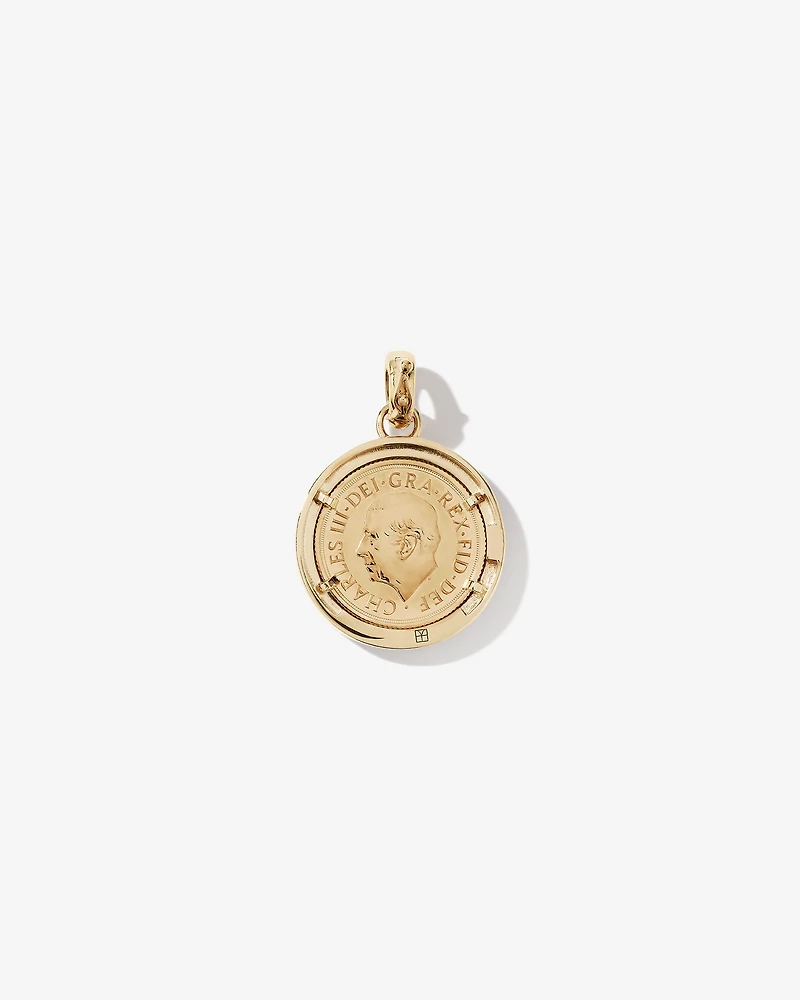 0.33 Carat TW Diamond Full Sovereign Medallion Pendant in 10kt and 22kt Yellow Gold