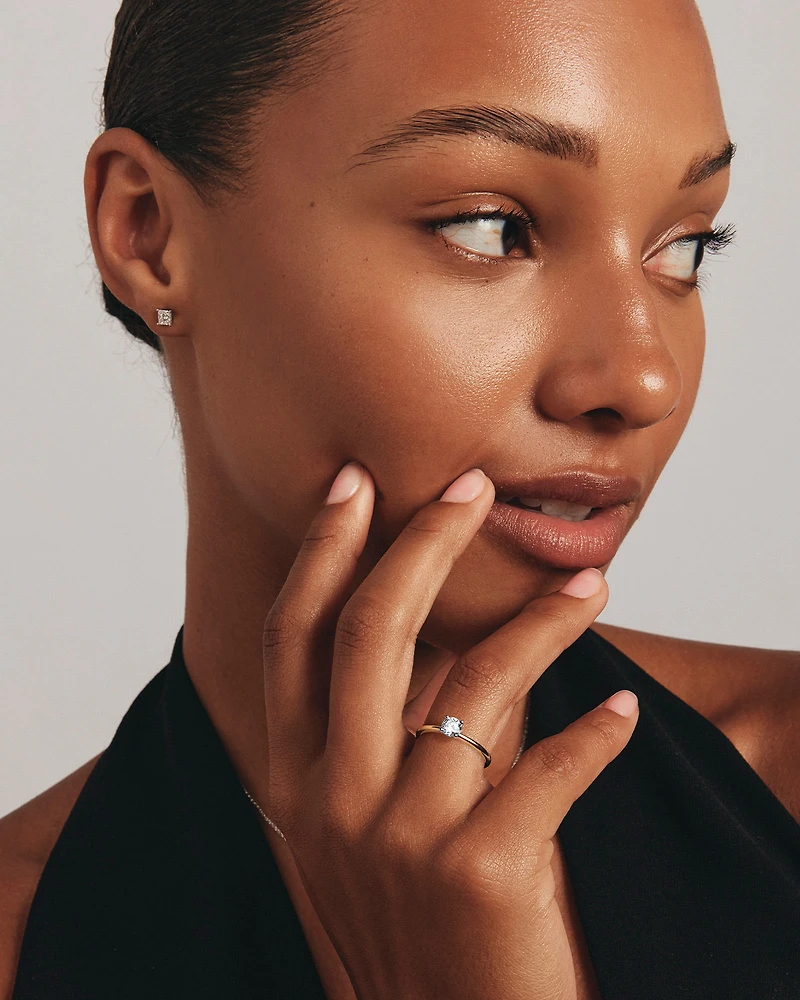 Bague de Fiançailles Solitaire en Diamant Rond Brillant 0,50 Carat TW Or Jaune et Blanc 14 kt