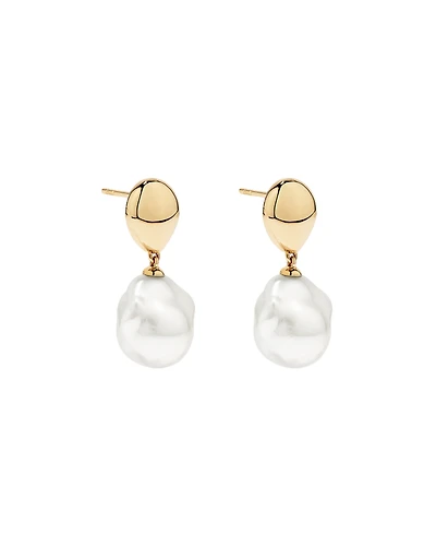 Baroque Cultured Freshwater Pearl Drop Dome Earrings in 10kt Yellow Gold