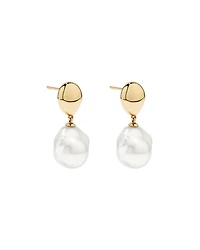 Baroque Cultured Freshwater Pearl Drop Dome Earrings in 10kt Yellow Gold