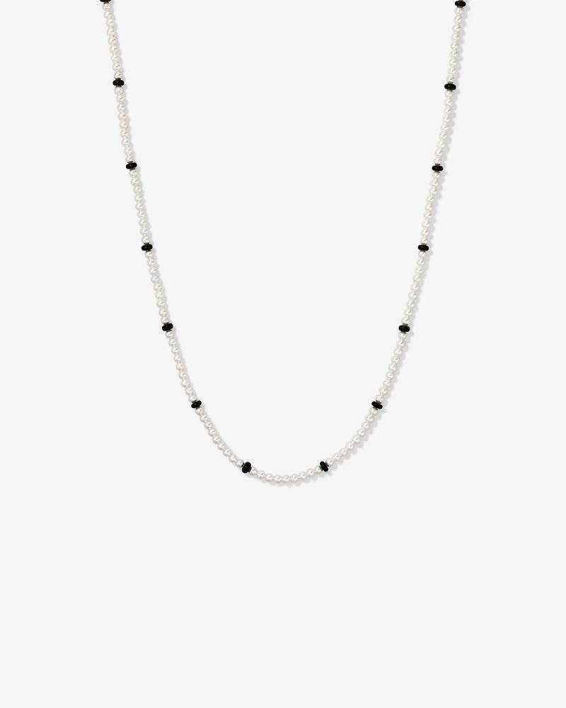 Cultured Freshwater Pearl & Onyx Necklace in Sterling Silver