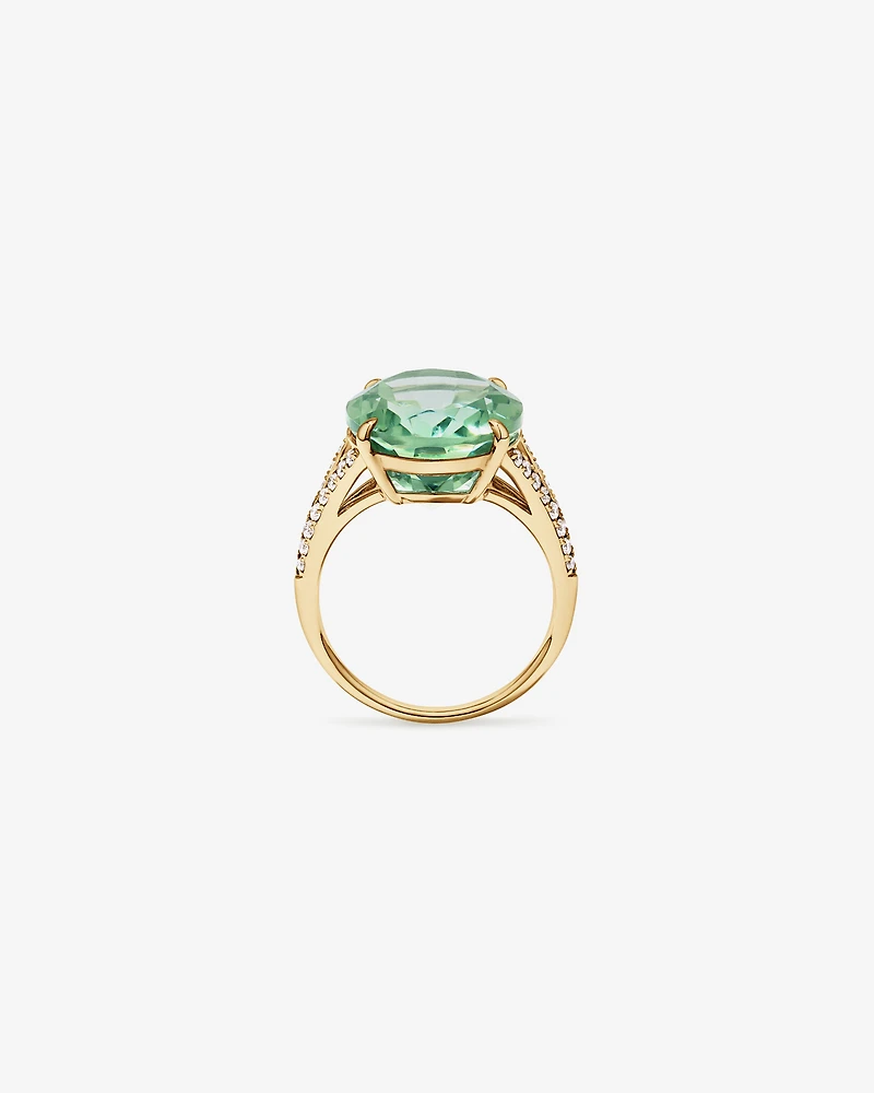 Oval Green Amethyst & 0.33 Carat TW Diamond Split Shank Ring 10kt Yellow Gold