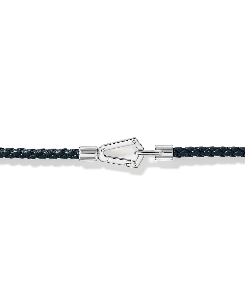 Men's Braided Leather Double Wrap Bracelet in Sterling Silver