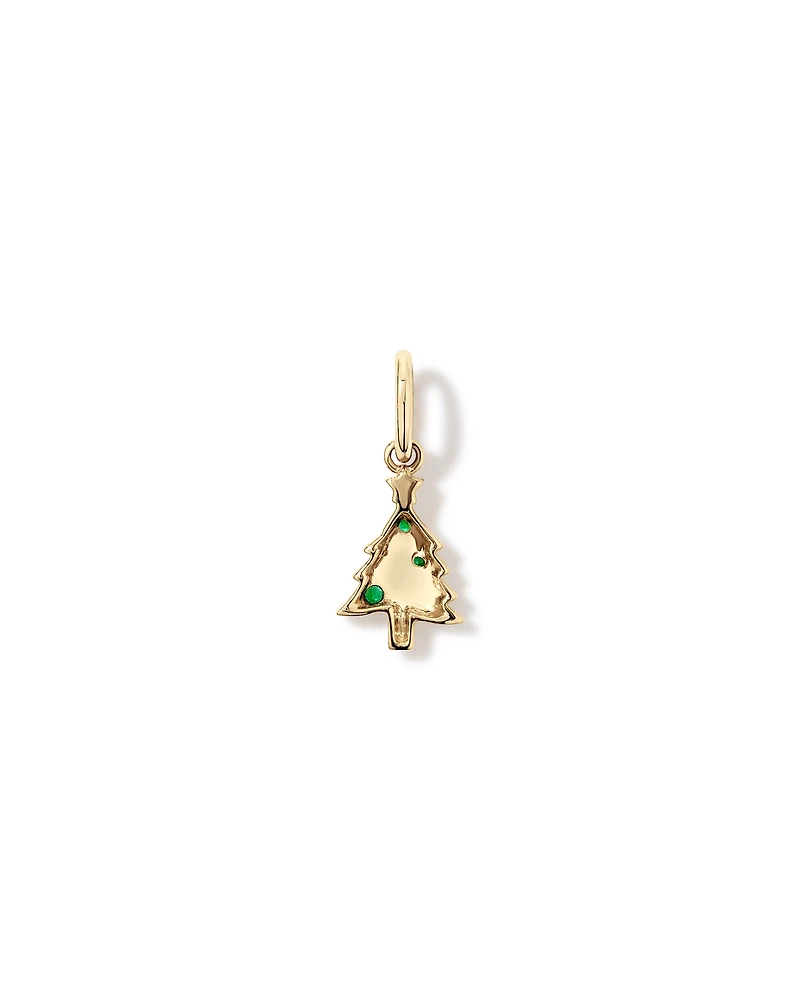 Christmas Tree Pendant with Round Created Emeralds in 10kt Yellow Gold