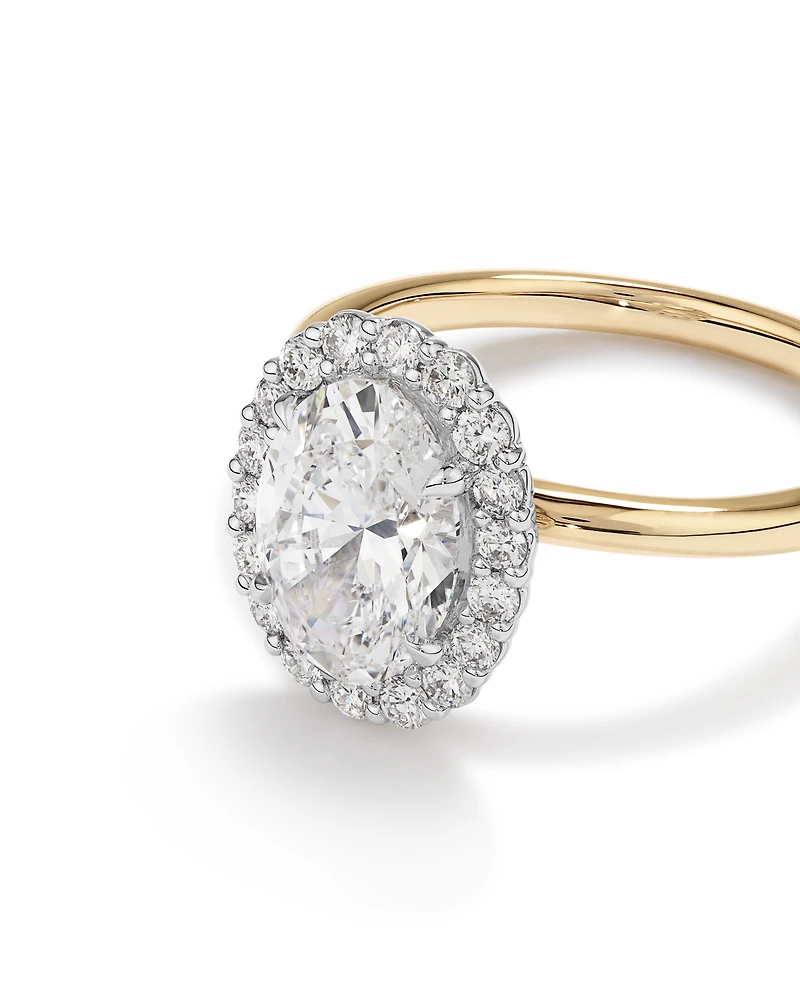 2.34 Carat TW Oval Cut Laboratory-Grown Diamond Halo Engagement Ring 14kt Yellow and White Gold