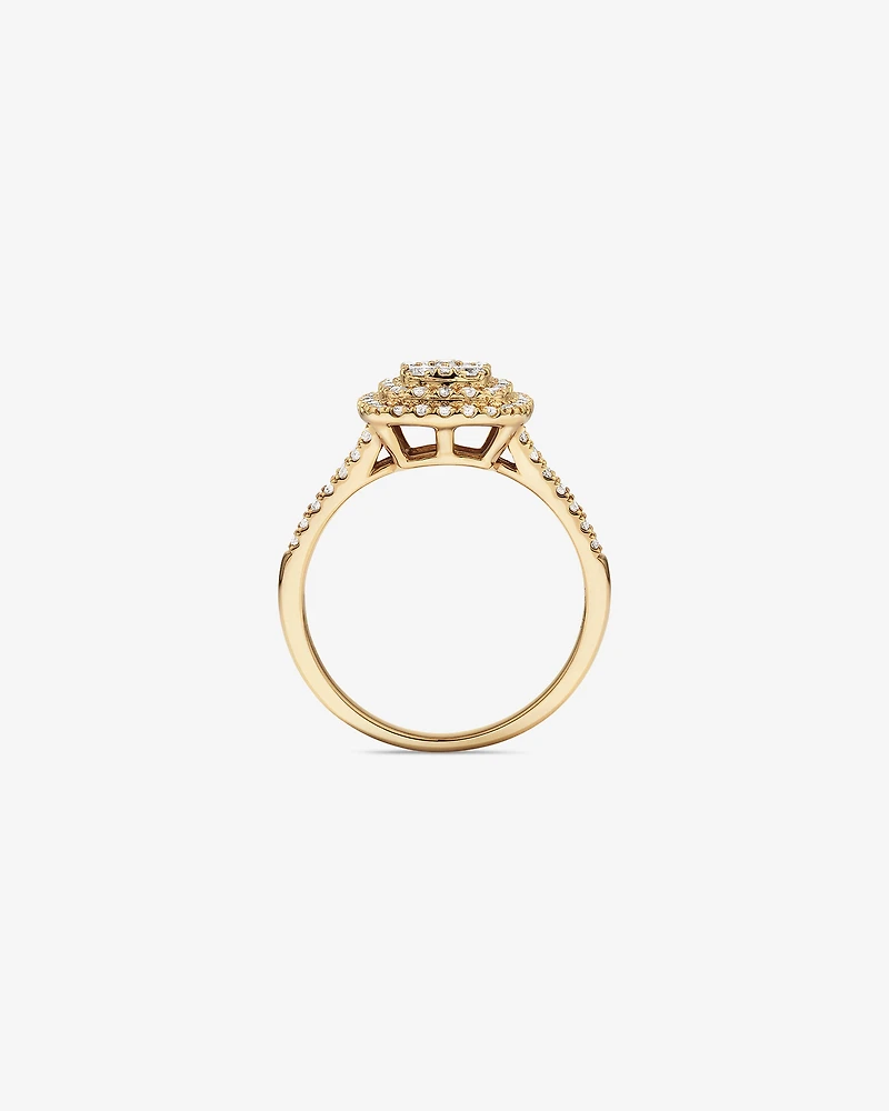 0.65 Carat TW Cushion Shaped Cluster Halo Diamond Ring in 10kt Yellow Gold