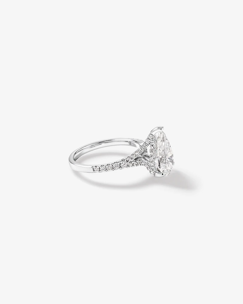 Bague de fiançailles en diamant taillé poire 3,50 carats or blanc 18 taillée