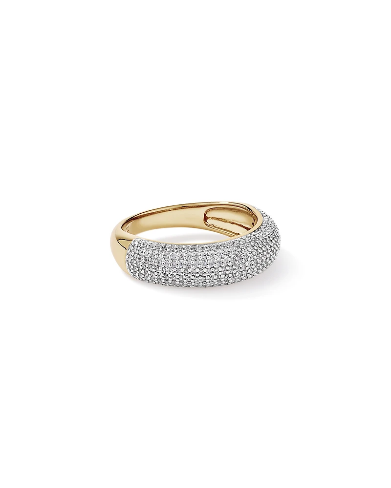 Wide Pavé Dome Ring with Cubic Zirconia in 18kt Vermeil