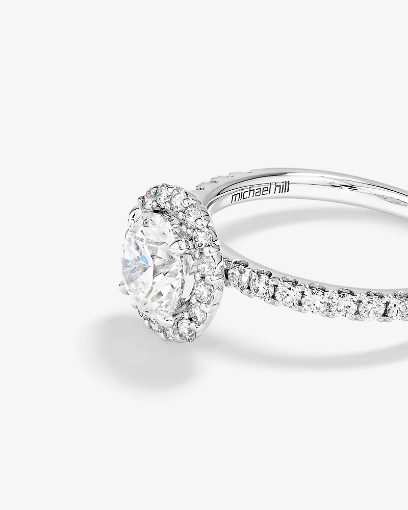 1.79 Carat TW Round Brilliant Laboratory-Grown Diamond Halo Engagemet Ring 14kt White Gold