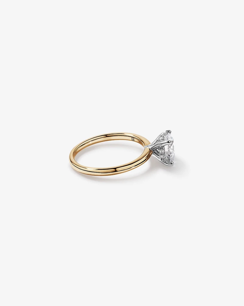 1.55 Carat TW Round Brilliant Lab-Grown Diamond Solitaire Hidden Halo Engagement Ring in 14kt Yellow and White Gold