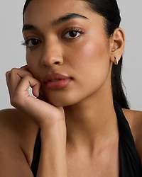 15mm Cubic Zirconia Huggie Hoop Earrings in Sterling Silver