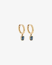 Australian Sapphire Emerald Cut Bezel Set Drop Hoop Earrings in 10kt Yellow Gold