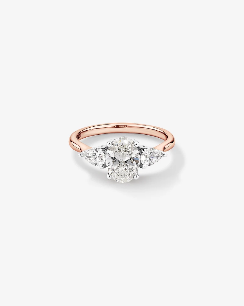 1.65 Carat TW Three Stone Oval and Pear Shaped Laboratory-Grown Diamond Engagement Ring in 14kt Rose and White Gold